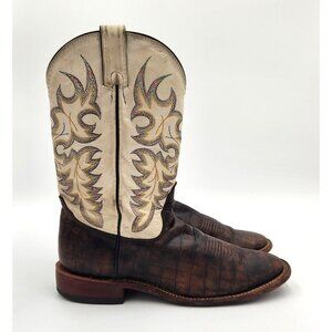 Nocona Cowboy Boots Men's 9B Brown White Leather Roper Western Round Toe USA 12"